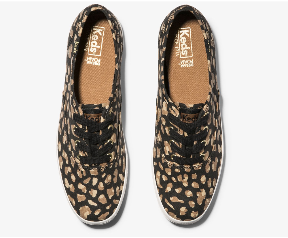 Womens Keds Sneakers - Champion Animal - Black/Leopard - 4380-PRAMS